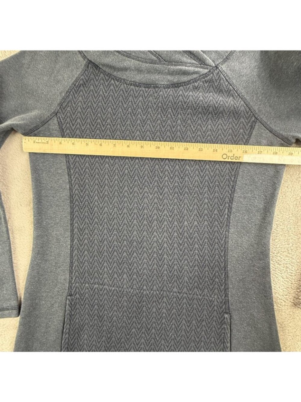 PrAna Hoodie Mens Medium Blue Herringbone Tunic High Neck Pullover Knit Pockets - Picture 6 of 12